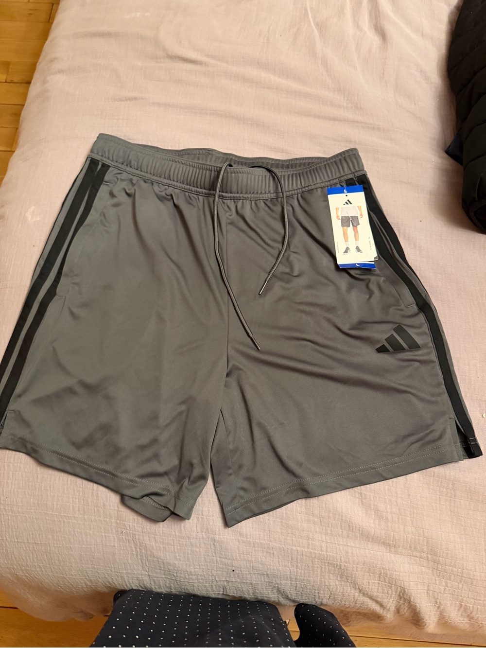 adidas Gray Athletic Training Shorts with Black Stripe